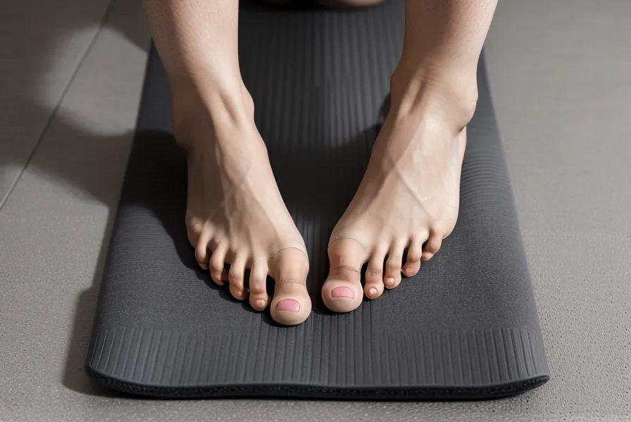 Détail d'un tapis de yoga confortable et pieds nus pour une séance de yoga doux.