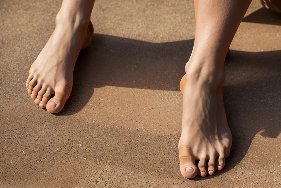 Pieds nus sur un tapis de yoga en liège et carrelage en terre cuite