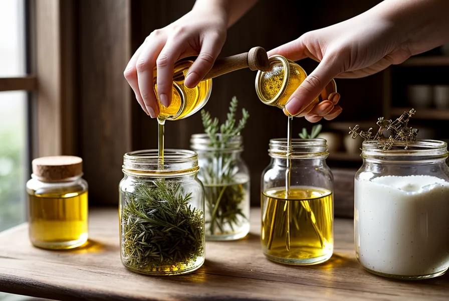 Préparation de soins naturels maison avec des huiles essentielles